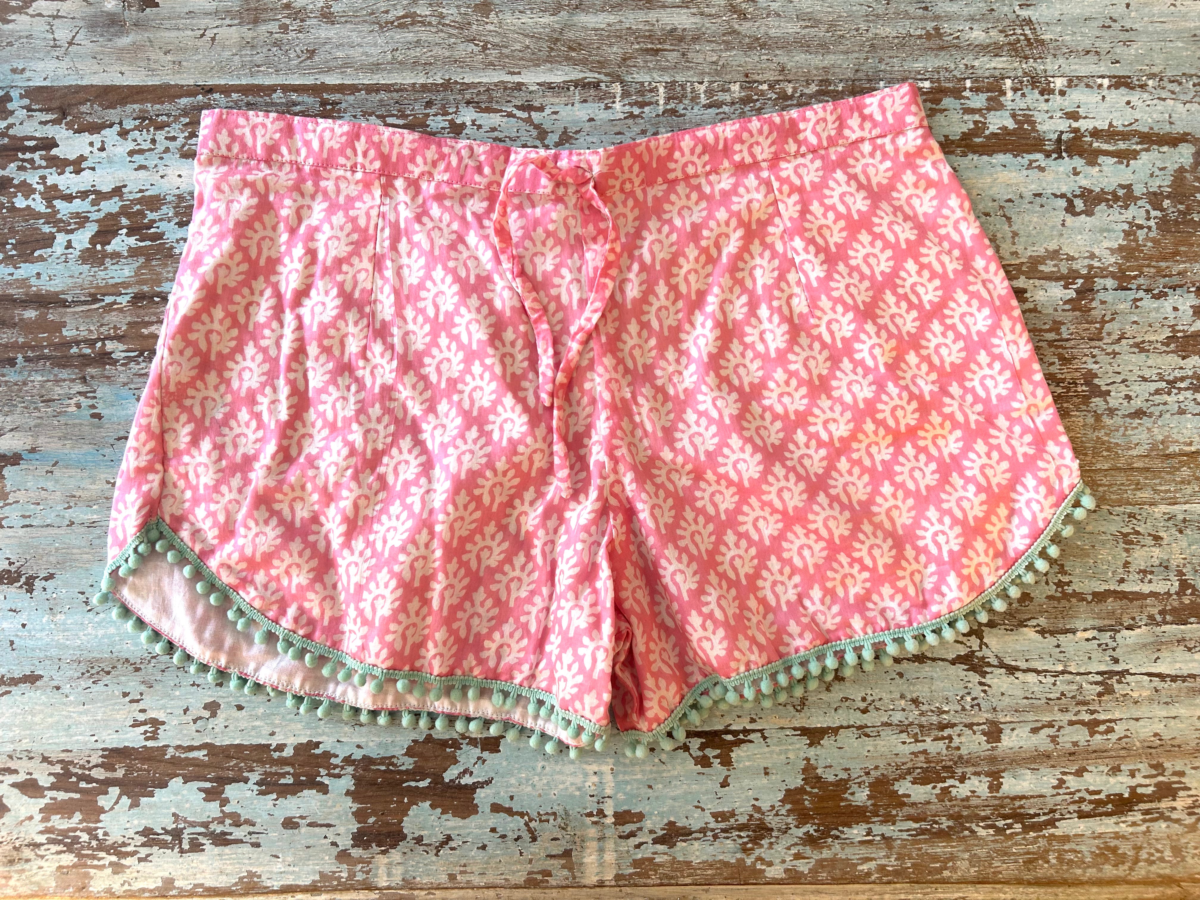 Coastie Shorts - Rose pink with aqua pompoms (L)