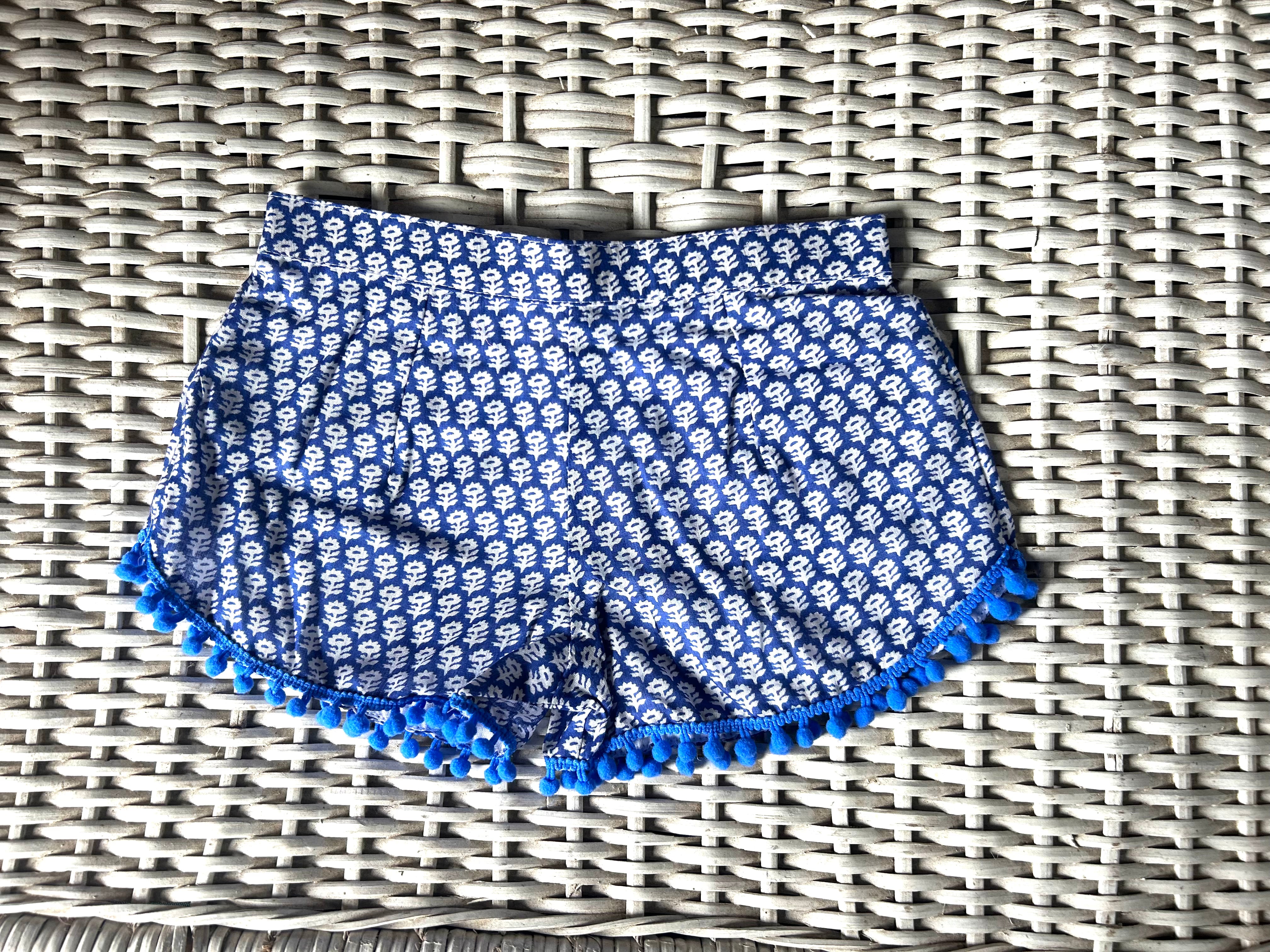 Coastie Shorts - blue with white flowers (2-3yrs)