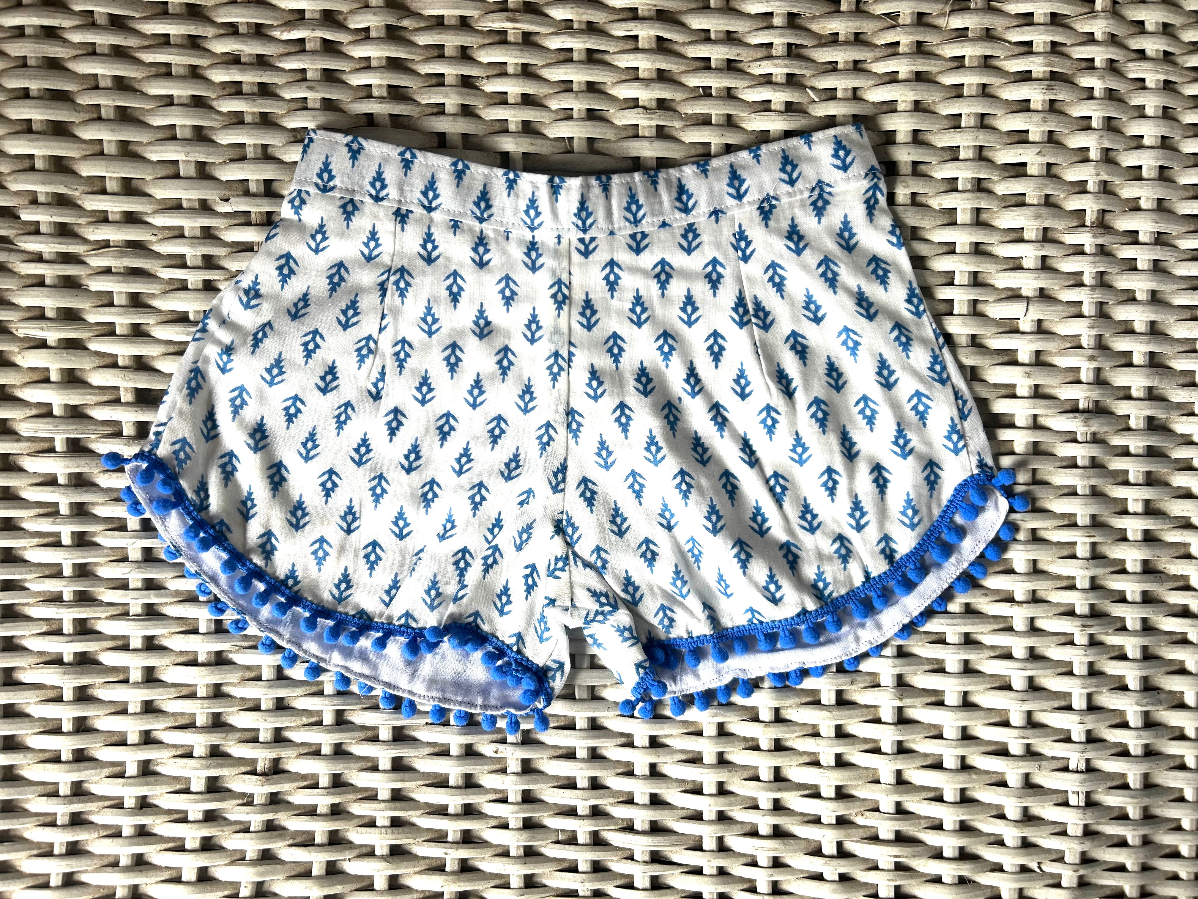Coastie Shorts - white with blue ferns (2-3yrs)