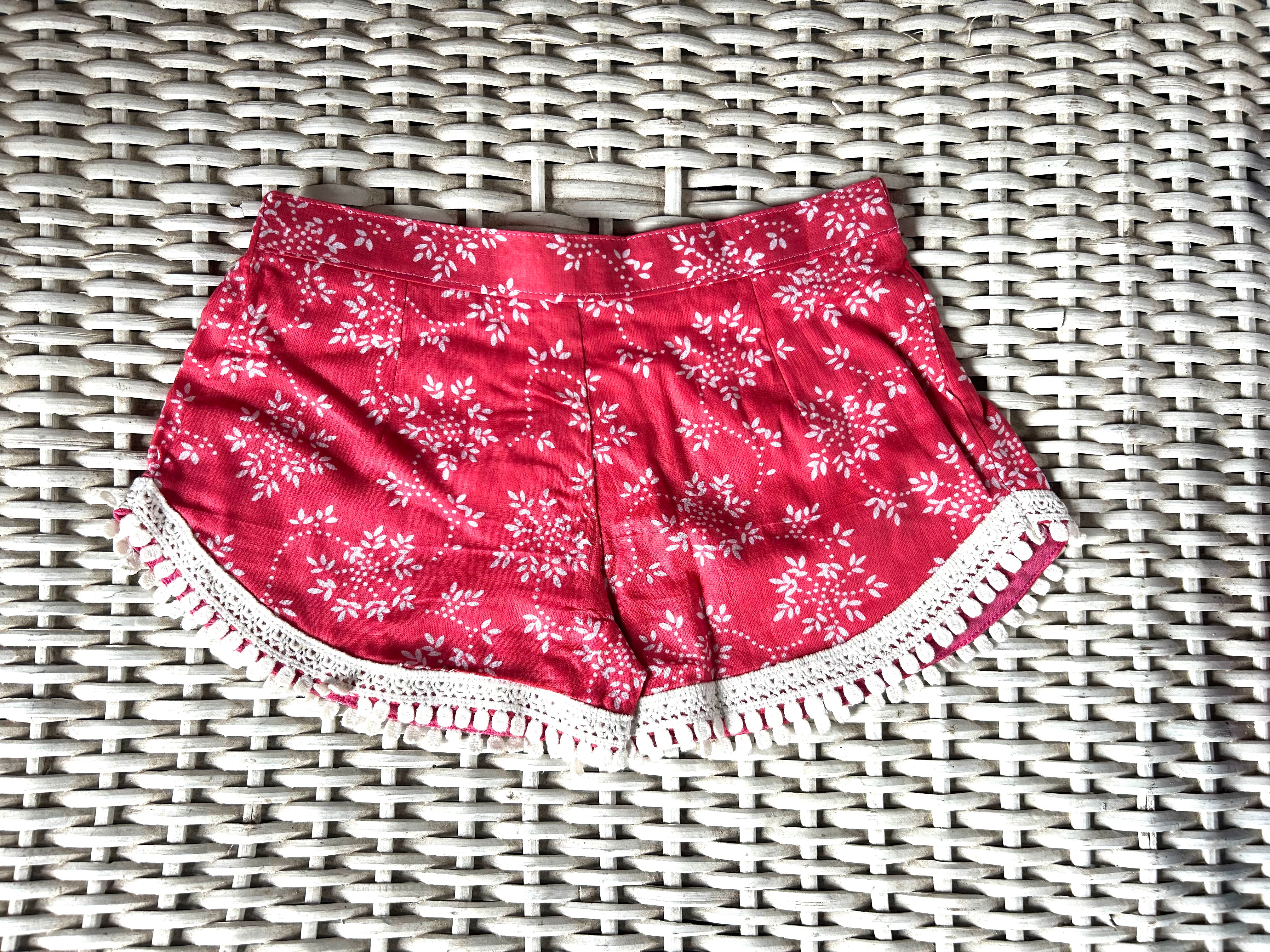 Coastie Shorts - red with white lace (2-3yrs)