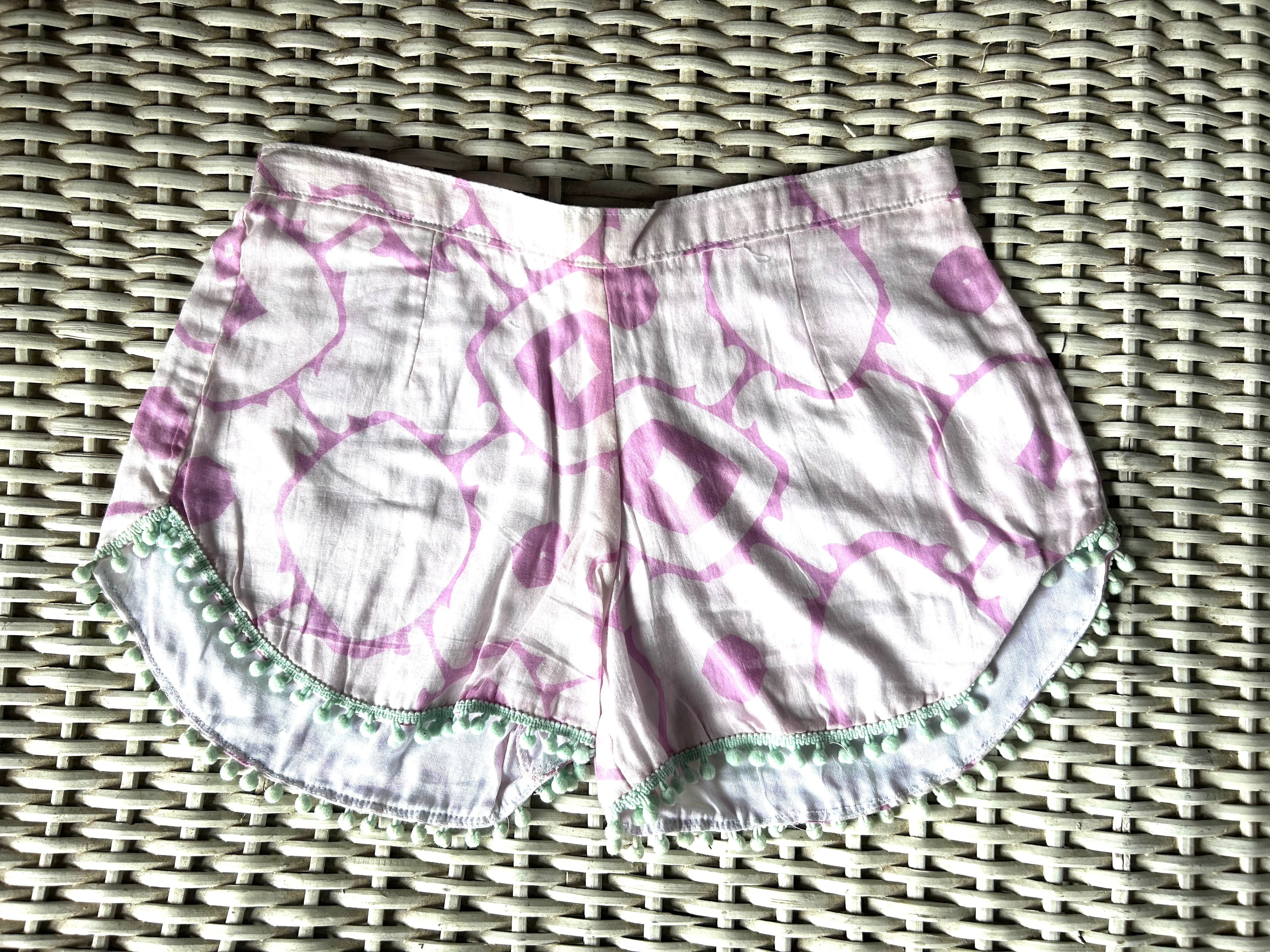 Coastie Shorts - lilac with aqua pompoms (10-11yrs)