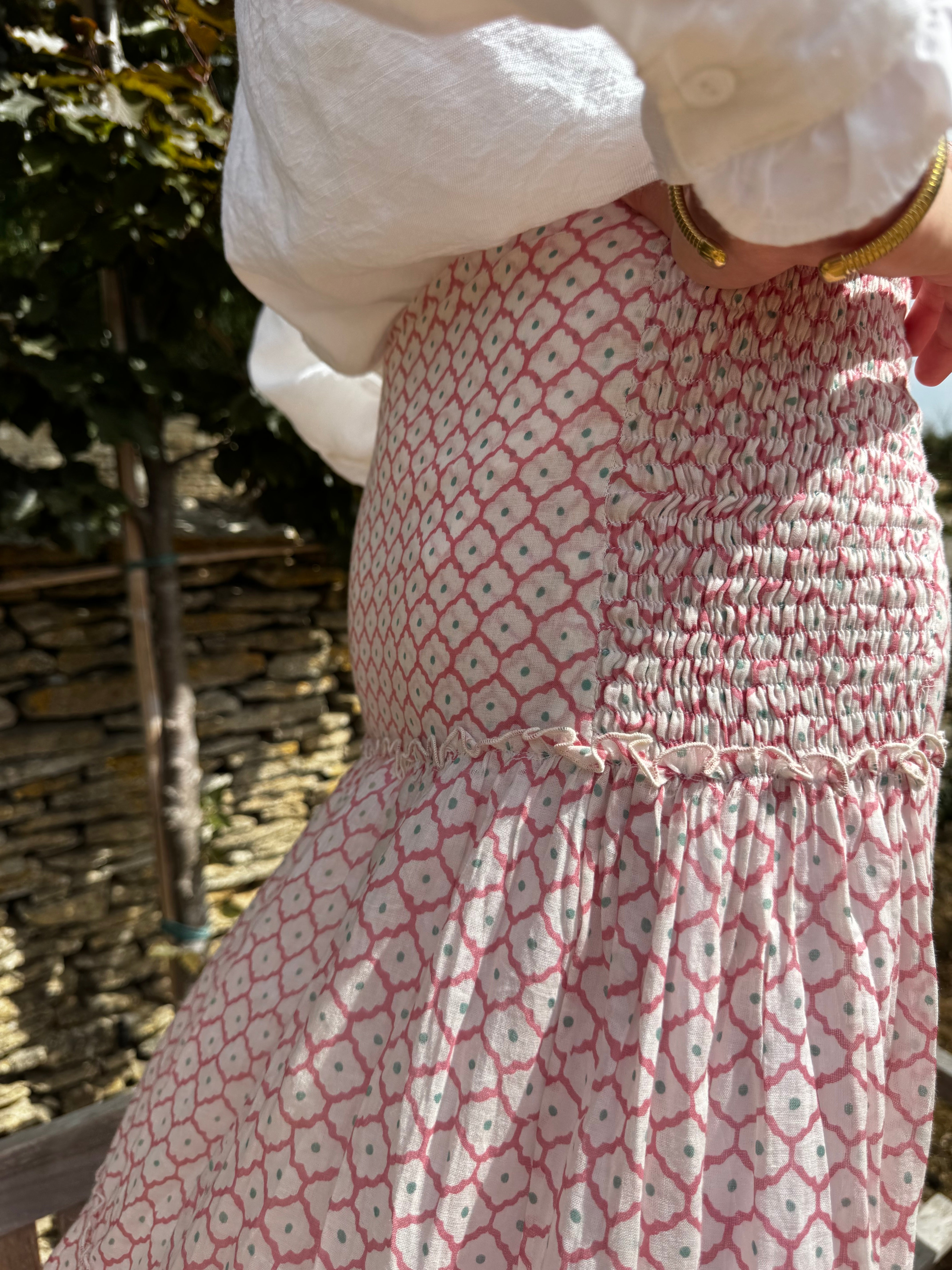Long tiered rara skirt - pink scallop