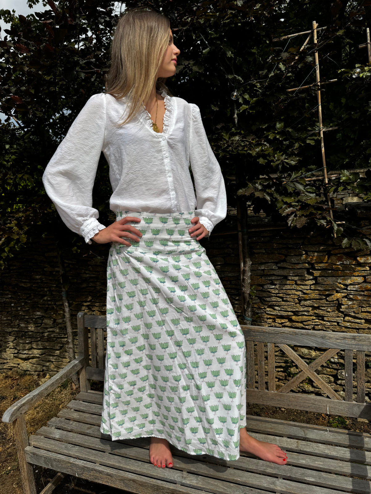 CHYULU ELASTIC MAXI SKIRT - green lotus