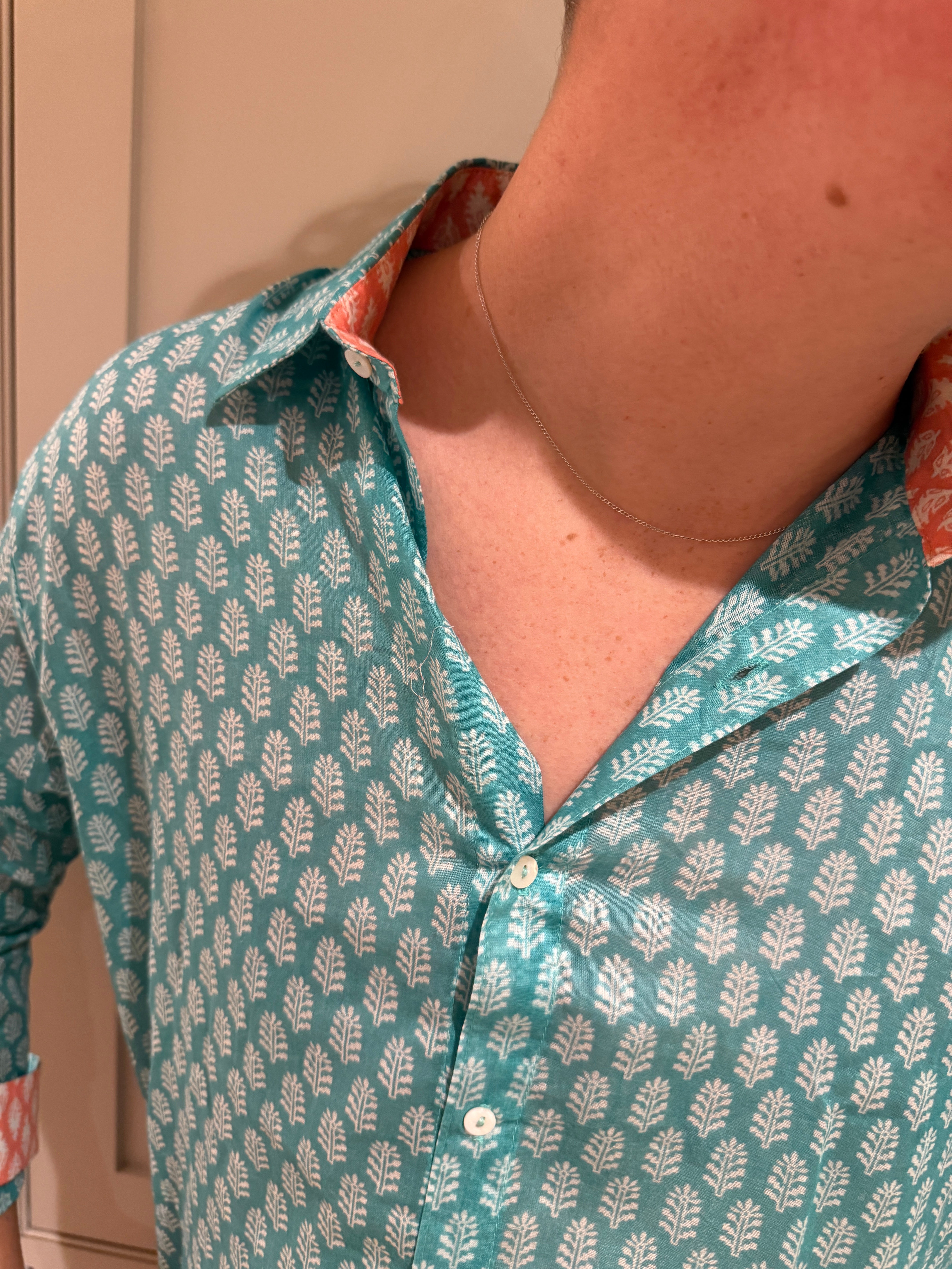 Classic Summer Shirt - green with white fern