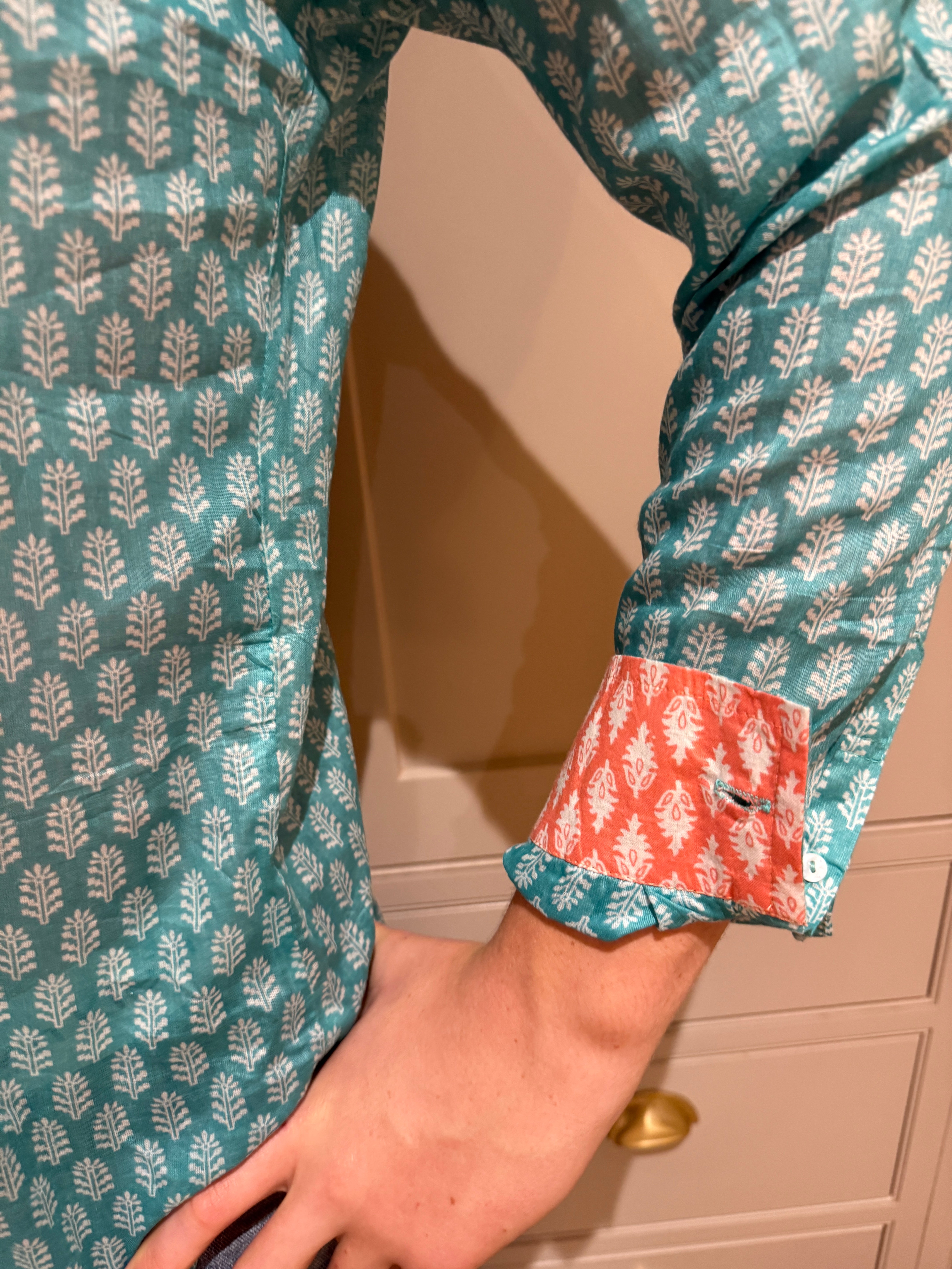 Classic Summer Shirt - green with white fern