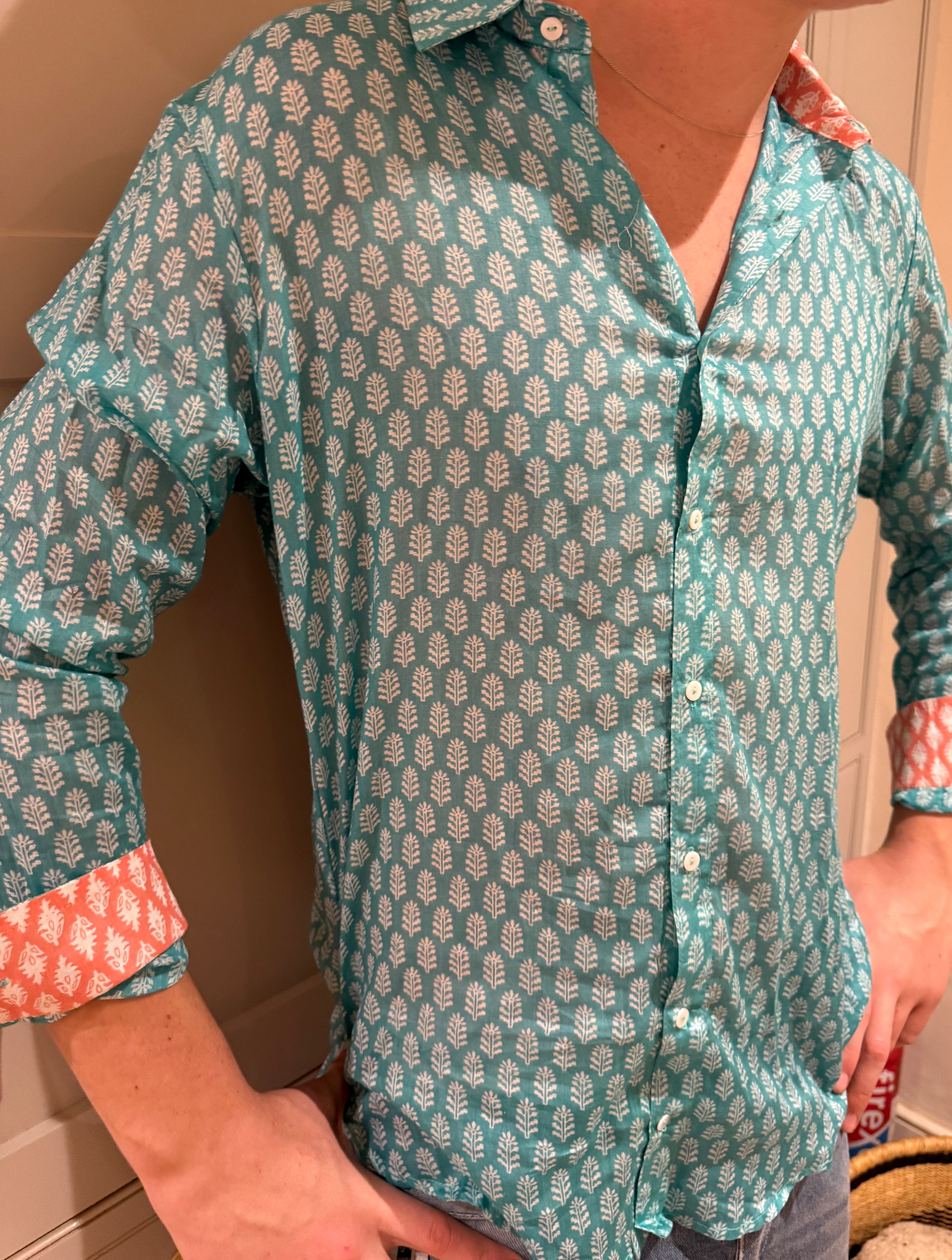 Classic Summer Shirt - green with white fern