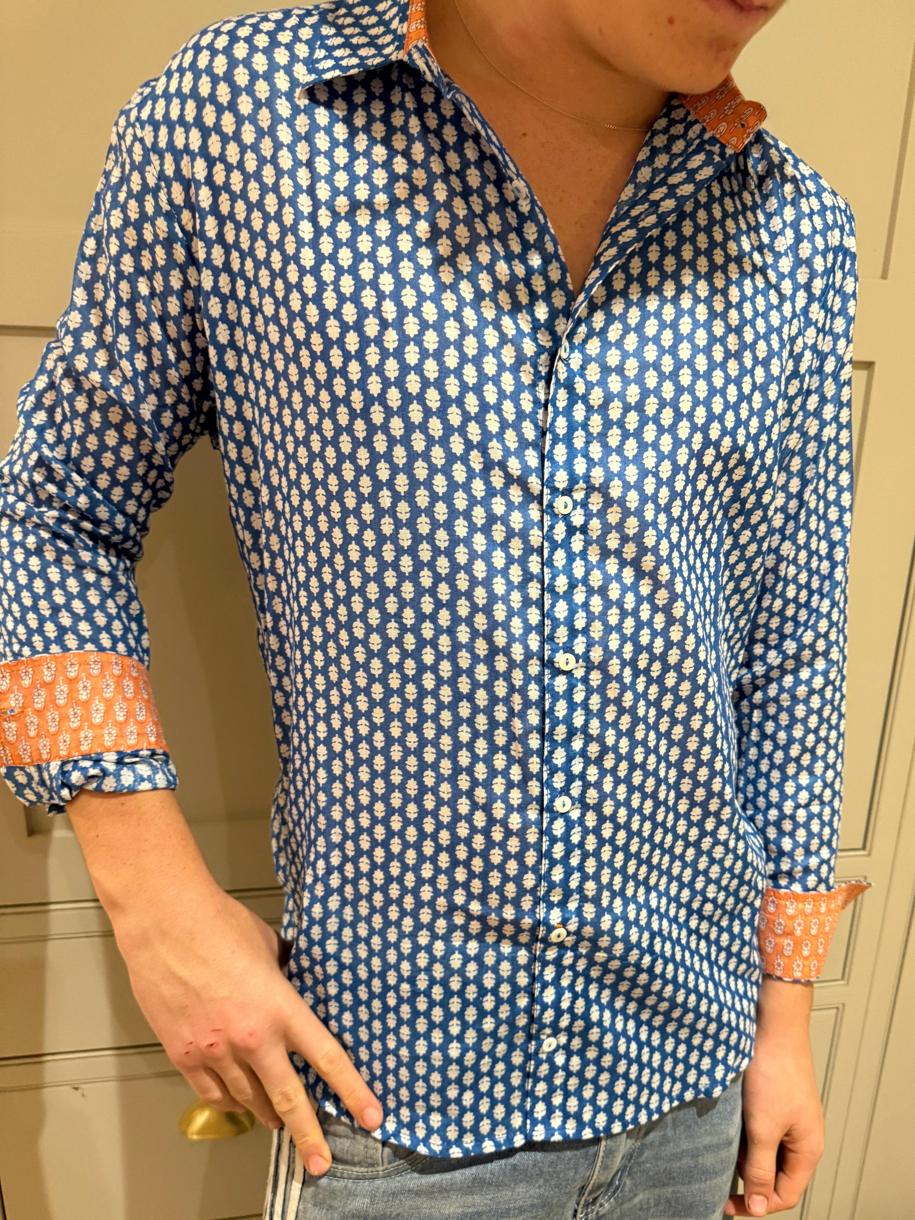 Classic Summer Shirt - Ionian blue and white
