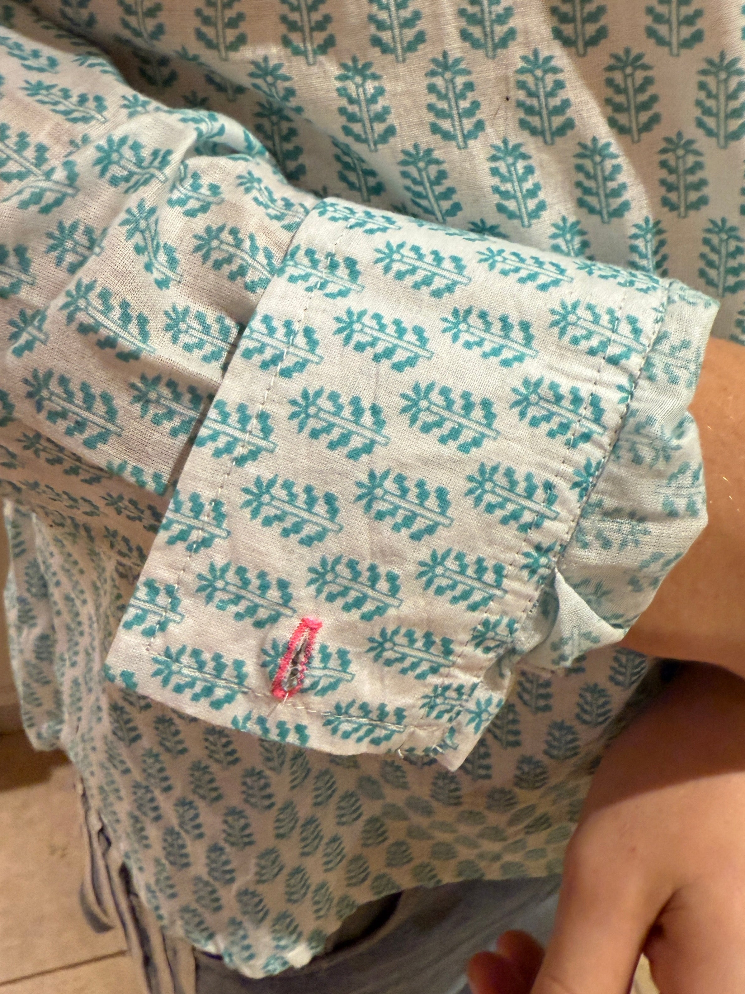 Classic Summer Shirt - white with green fern and neon button details