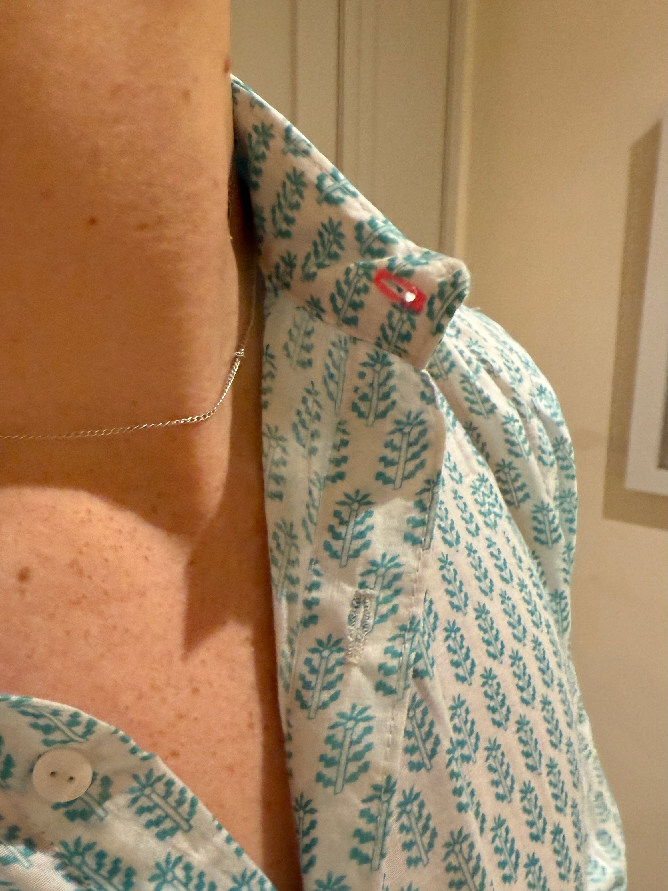 Classic Summer Shirt - white with green fern and neon button details