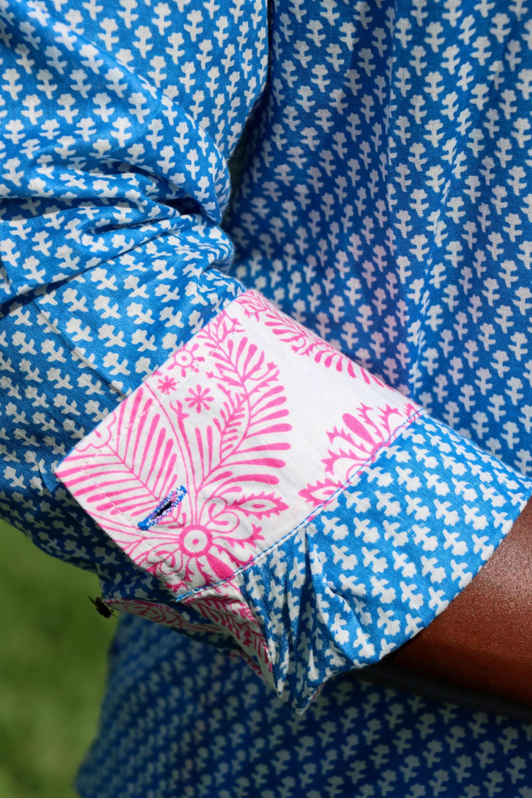Classic Summer Shirt - Ionian blue with pink cuffs