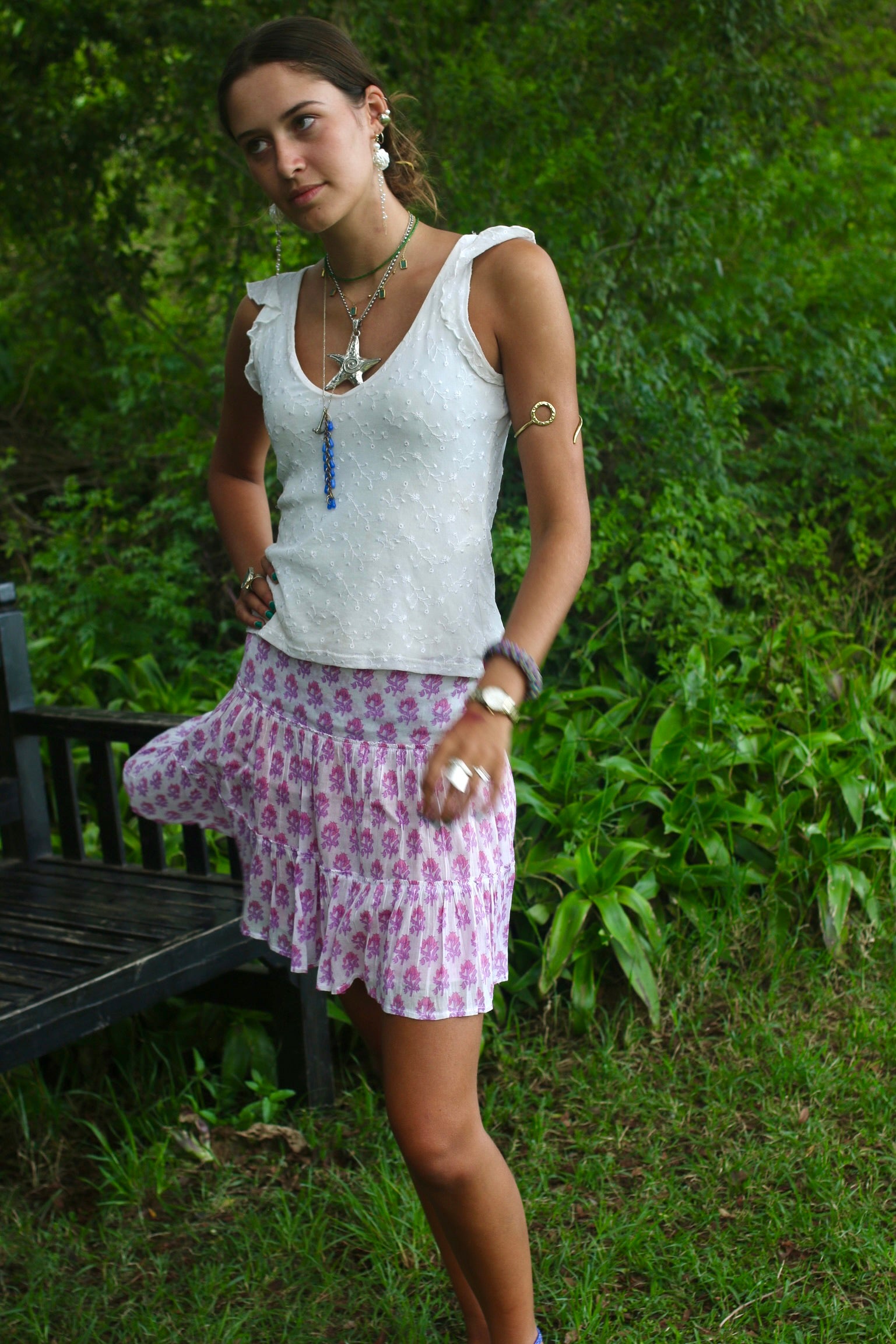 Layered Mini Skirt - Pink Thistle