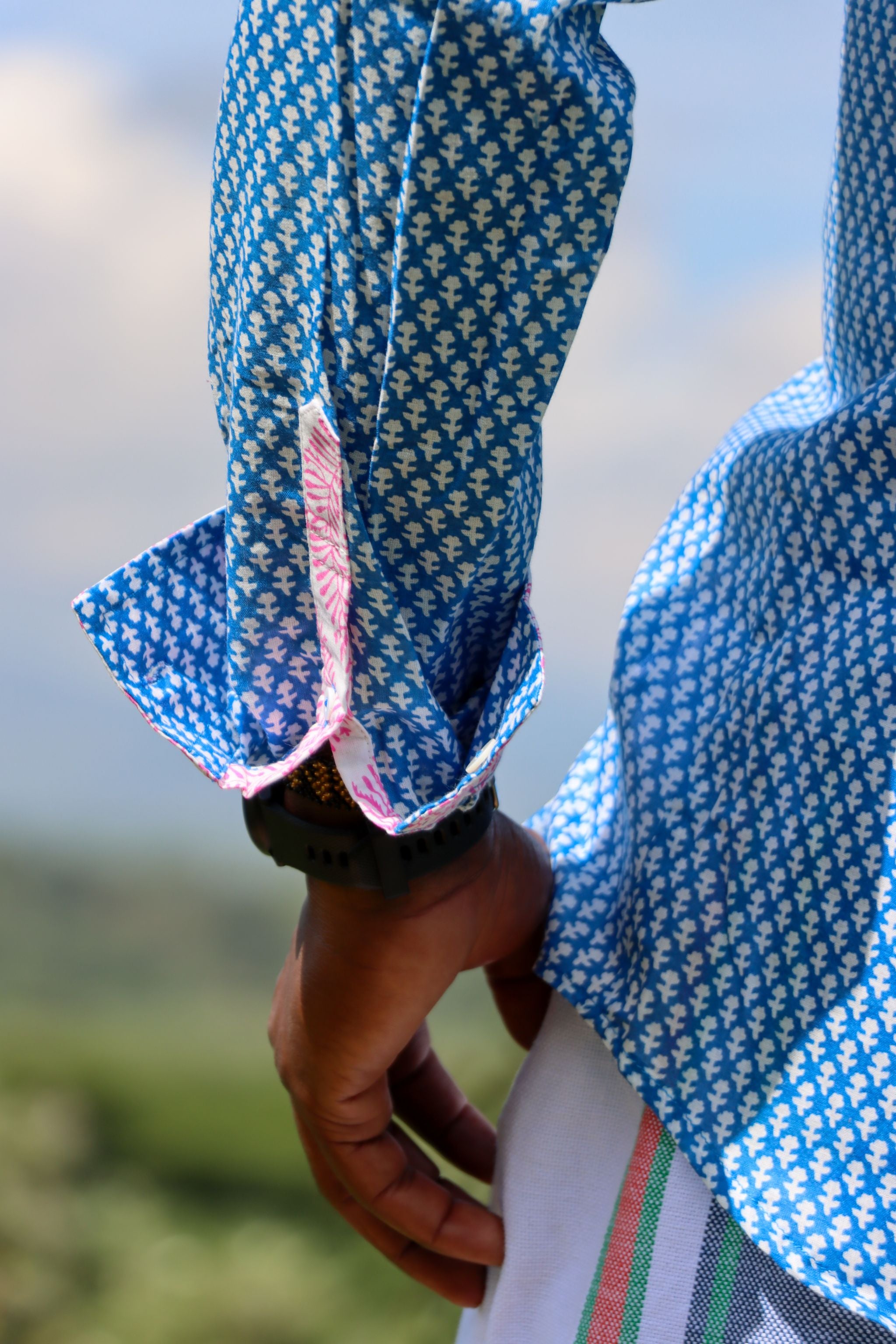 Classic Summer Shirt - Ionian blue with pink cuffs