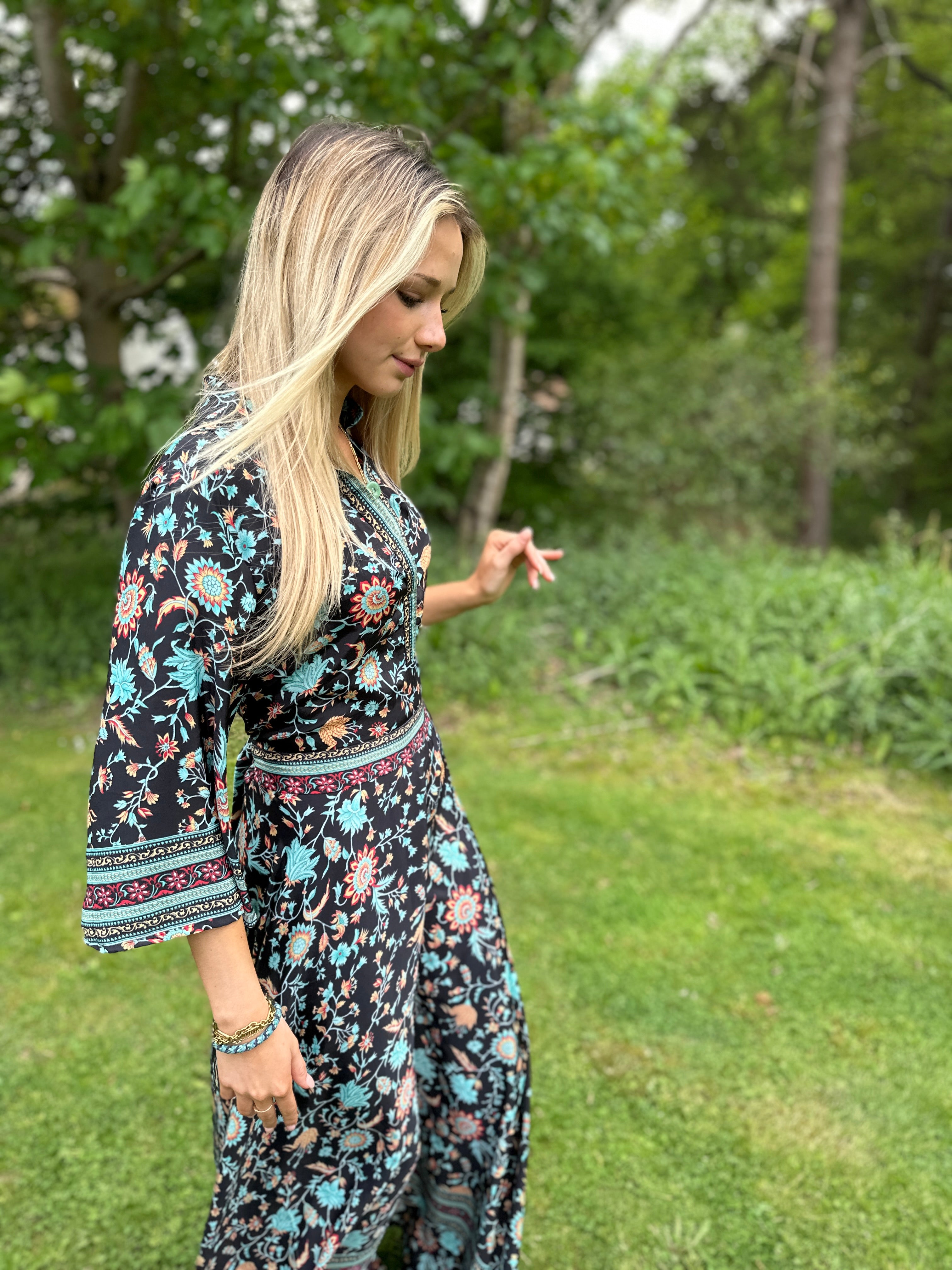 NEW! - Molly Maxi Dress - charcoal and aqua