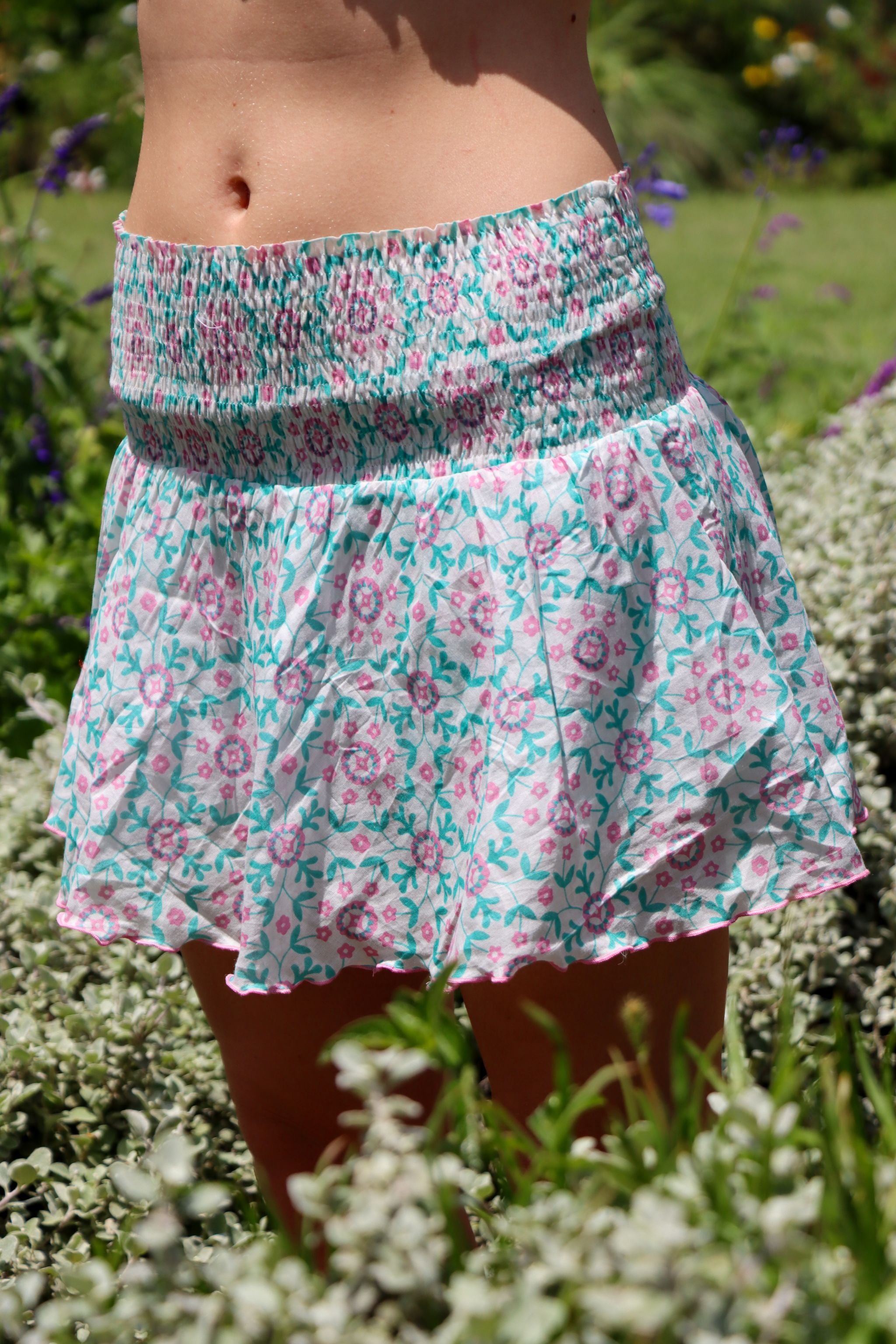 Single Tier Adult Skort - green and pink mandala