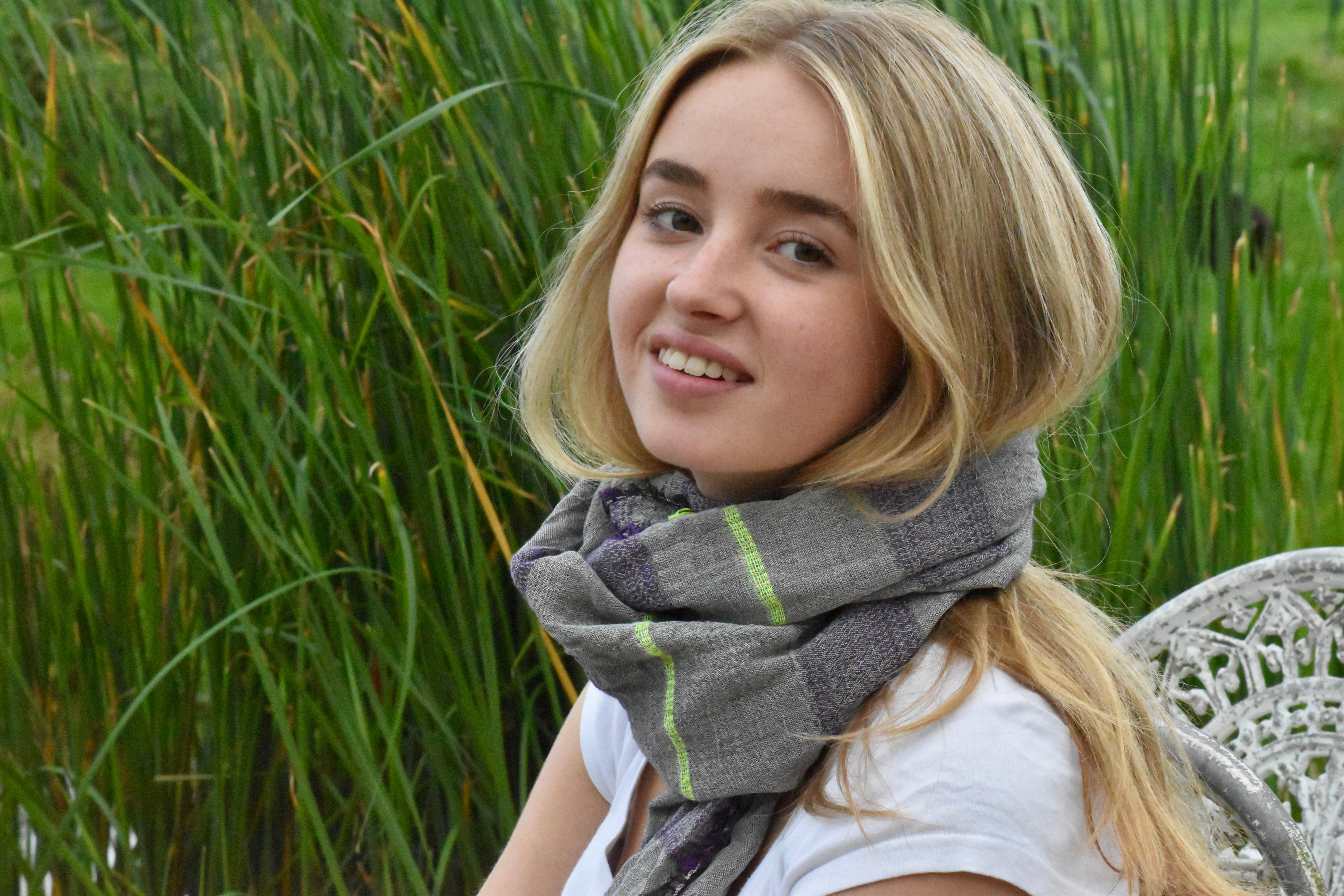 HAND WOVEN COTTON SCARF - PURPLE AND NEON YELLOW